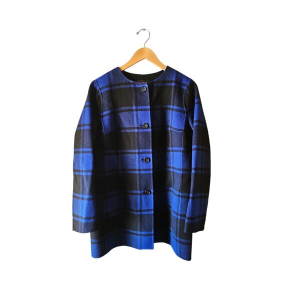 Talbots blue black buffalo plaid fleece reversible jacket blazer sz medium - Picture 3 of 7